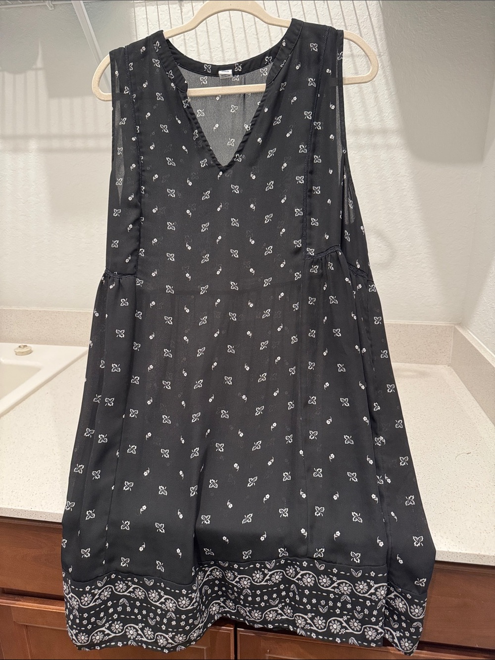Old Navy Black Midi Dress with White Bandana Print